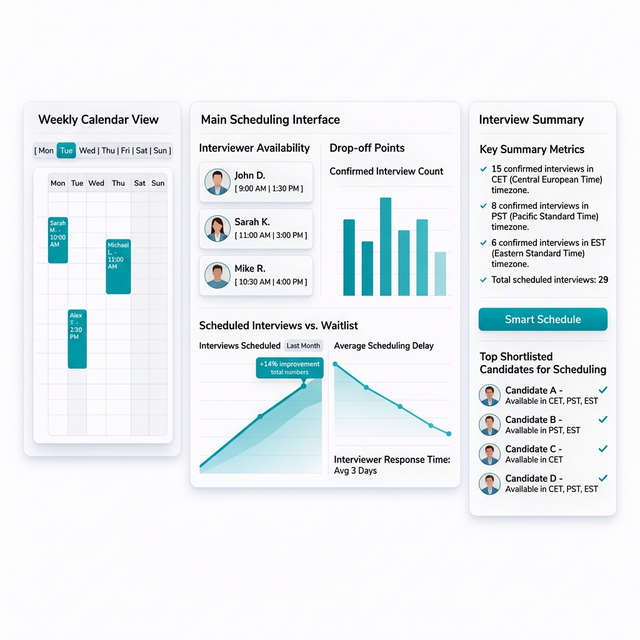 Automated Interview Scheduling β Calendar View, Smart Scheduling, Time Zone Management